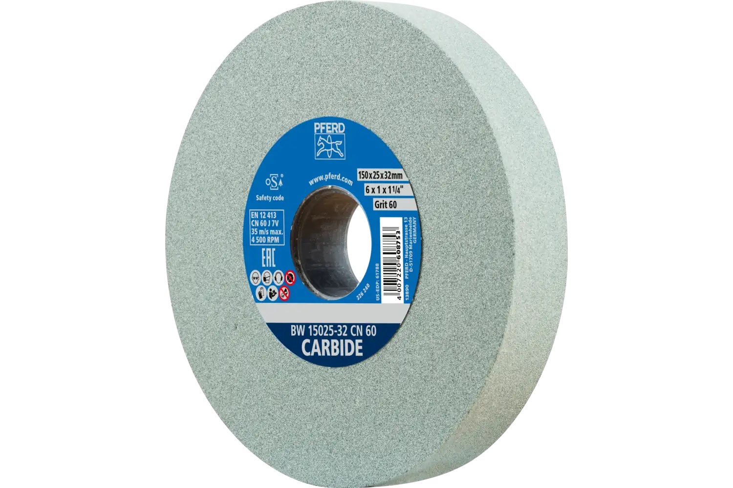 Picture of Pferd Vitrified Bench Wheel, Carbide, 6" X 1 X 1-1/4, 60 Grit, Silicon Carbide